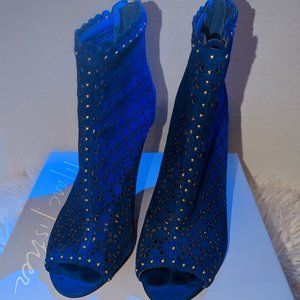 Marc Fisher Blue Suede Sanish Peep Toe Bootie